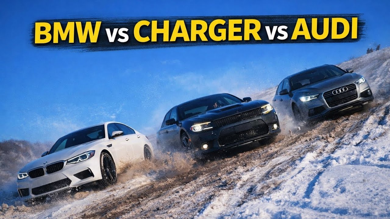 Uphill battle: BMW M5 vs Charger vs Audi/Битва на подъёме: BMW M5 vs Charger vs Audi /Bergauf-Battle