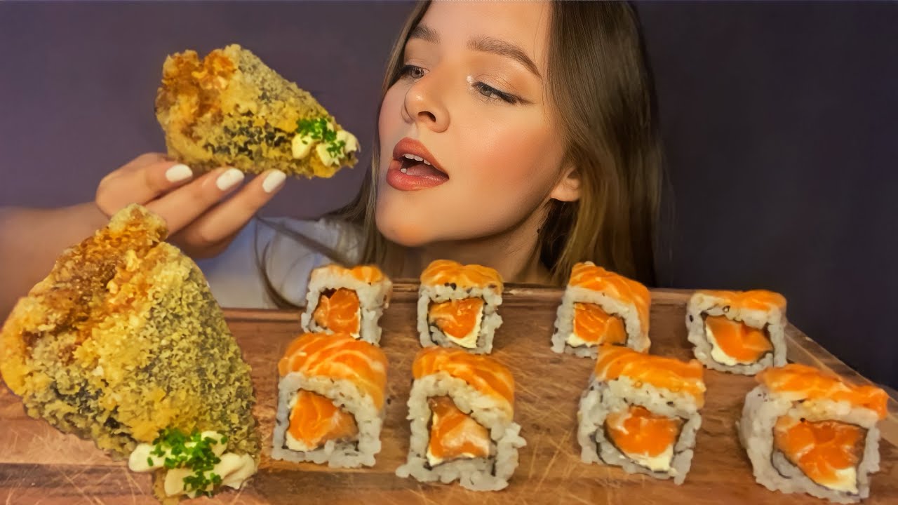 ASMR TEMAKI FRITO VIRAL DO TIKTOK + SUSHI DE SALMÃO MUKBANG BRASIL | CAMILE ASMR