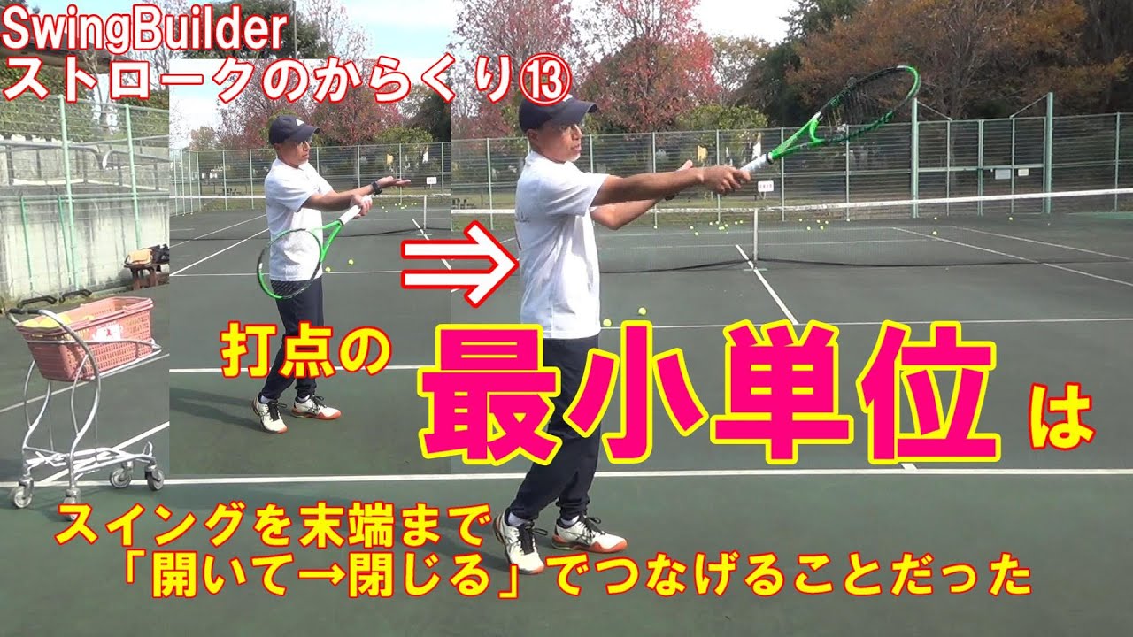 【テニス　ストロークのからくり⑬】打点の”最小単位”は「ひらいてとじる」で説明ができました！「前に振る」から打球はバラつく！