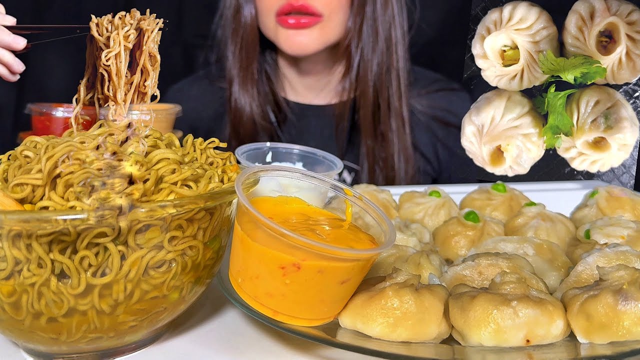 ASMR MOMO / DUMPLINGS + SOUPY NOODLES MUKBANG | EATING SOUNDS 