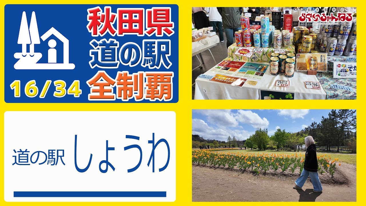 【秋田県 道の駅 全制覇】（道の駅 しょうわ）県外のお土産品が豊富!!! 年中楽しめる屋内植物園とグランドゴルフ場も併設した 国道7号線の道の駅!!! 秋田県 道の駅 全制覇 16/34