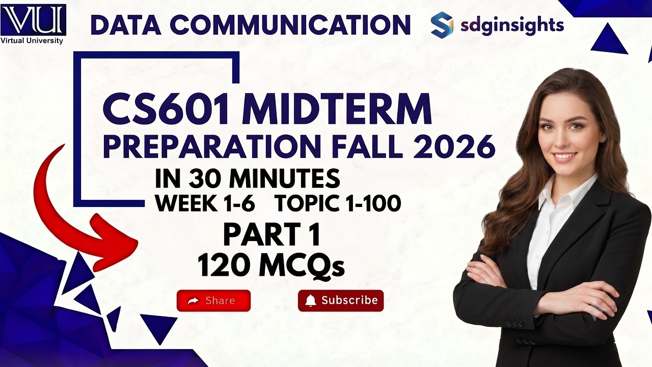 CS601 Midterm Preparation fall  2026 | Data Communication Important Concepts Part 1 | VU