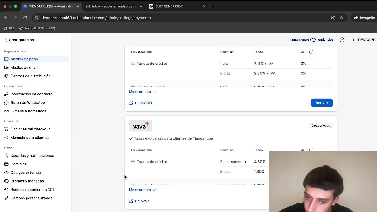 Conectando Metodos de Pago, Envios y Información de Contacto dentro de la Tienda!