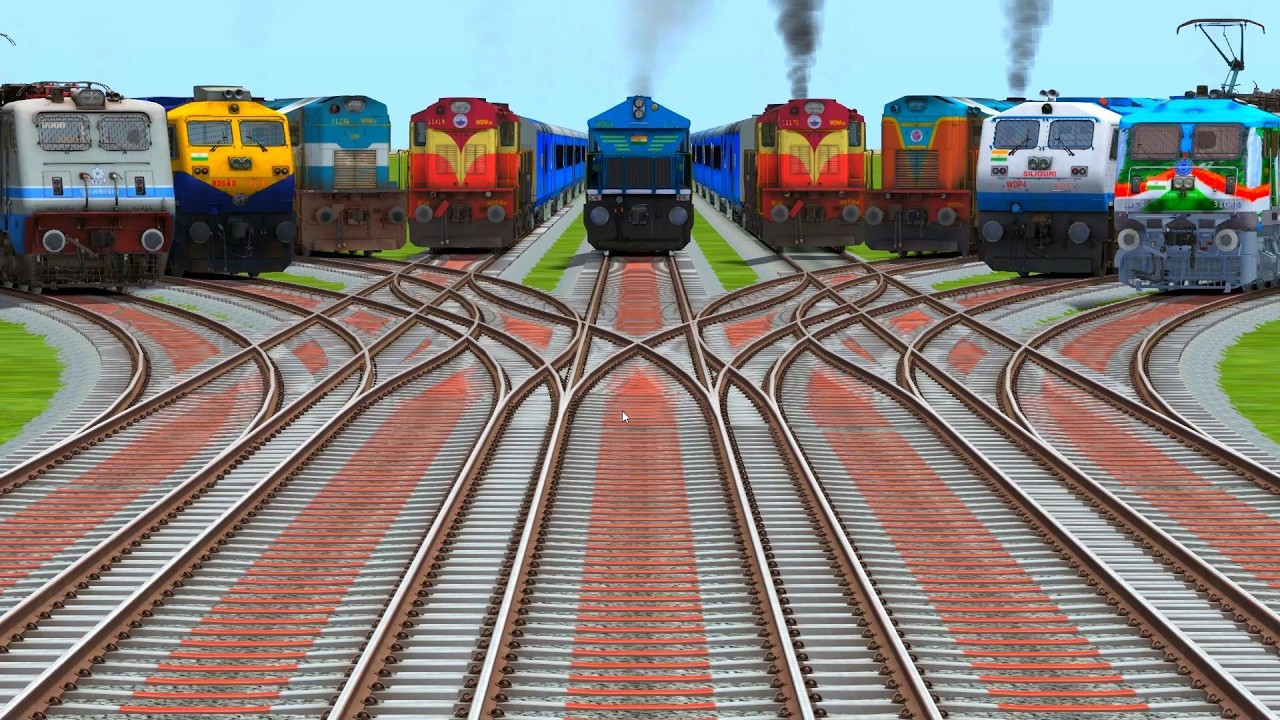 All Realistic Trains Run At Bumpy Railroad Tracks | Playing Trains Crossing for the First Time