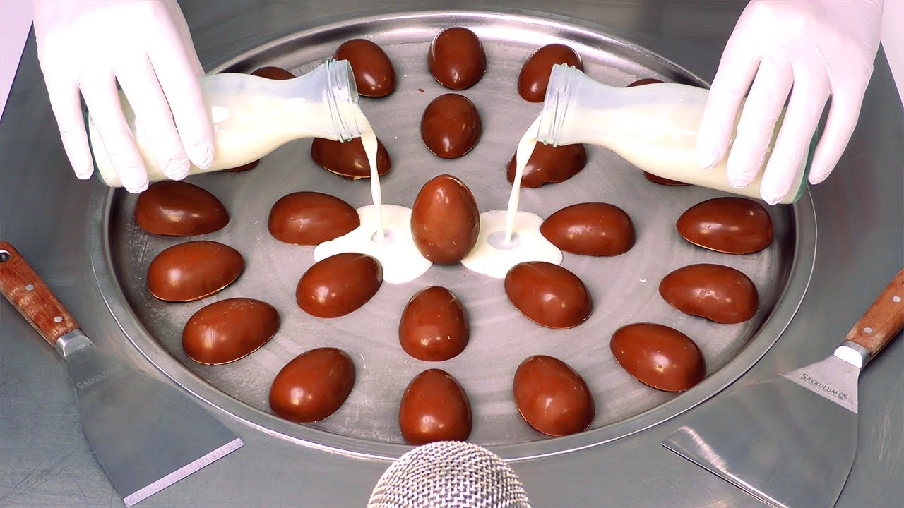 Surprise Eggs - Ice Cream Rolls | how to make Kinder Chocolate Eggs to rolled fried Ice Cream | ASMR