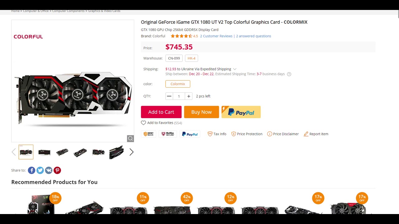 Original GeForce iGame GTX 1080 UT V2 Top Colorful Graphics Card - COLORMIX