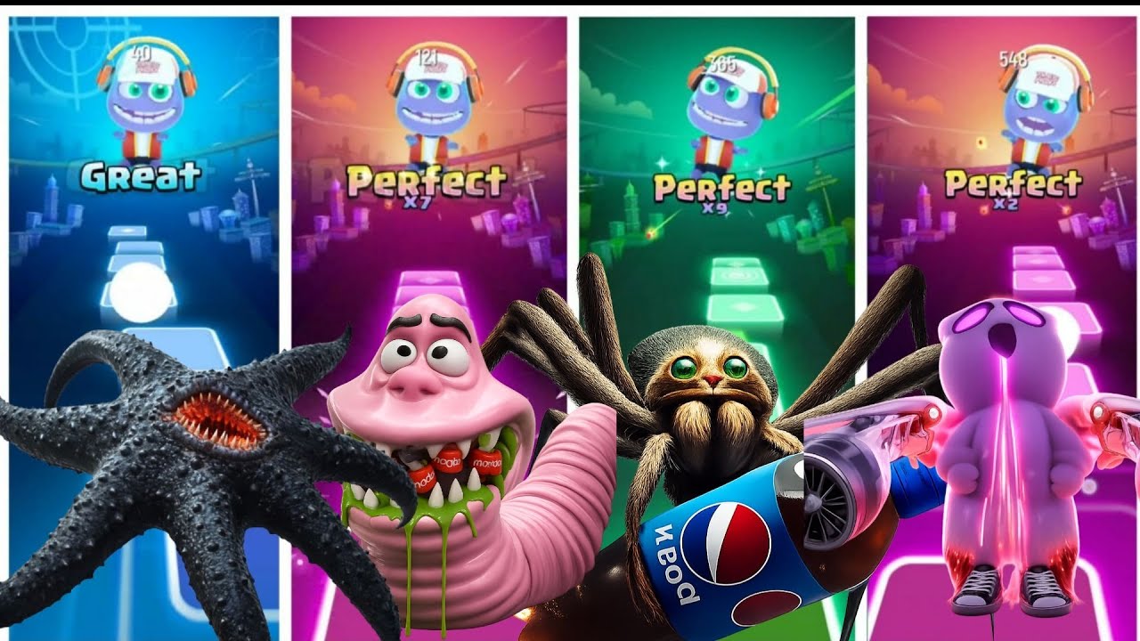 TILES HOP 🔴Starfish 🔴Spider 🔴Teddy Bear 🔴Pink Munch | Tiles Hop EDM Rush! | Coffin Dance