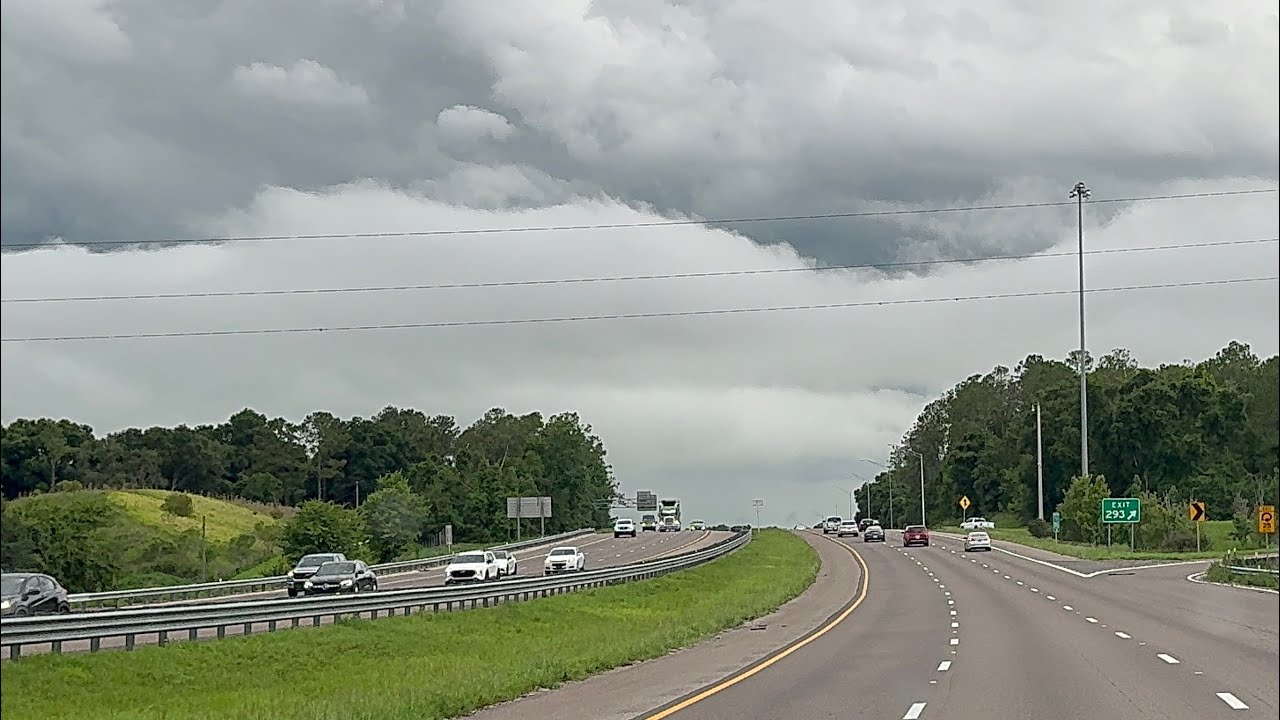Driving Past Tampa, Florida On Interstate 75 Thru A Thunderstorm