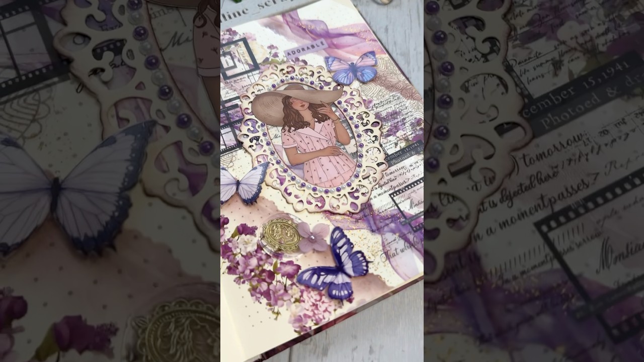💜🩷👒 ASMR Aesthetic Purple Journal | Mixed Media Art #asmr #creativejournaling #mixedmedia