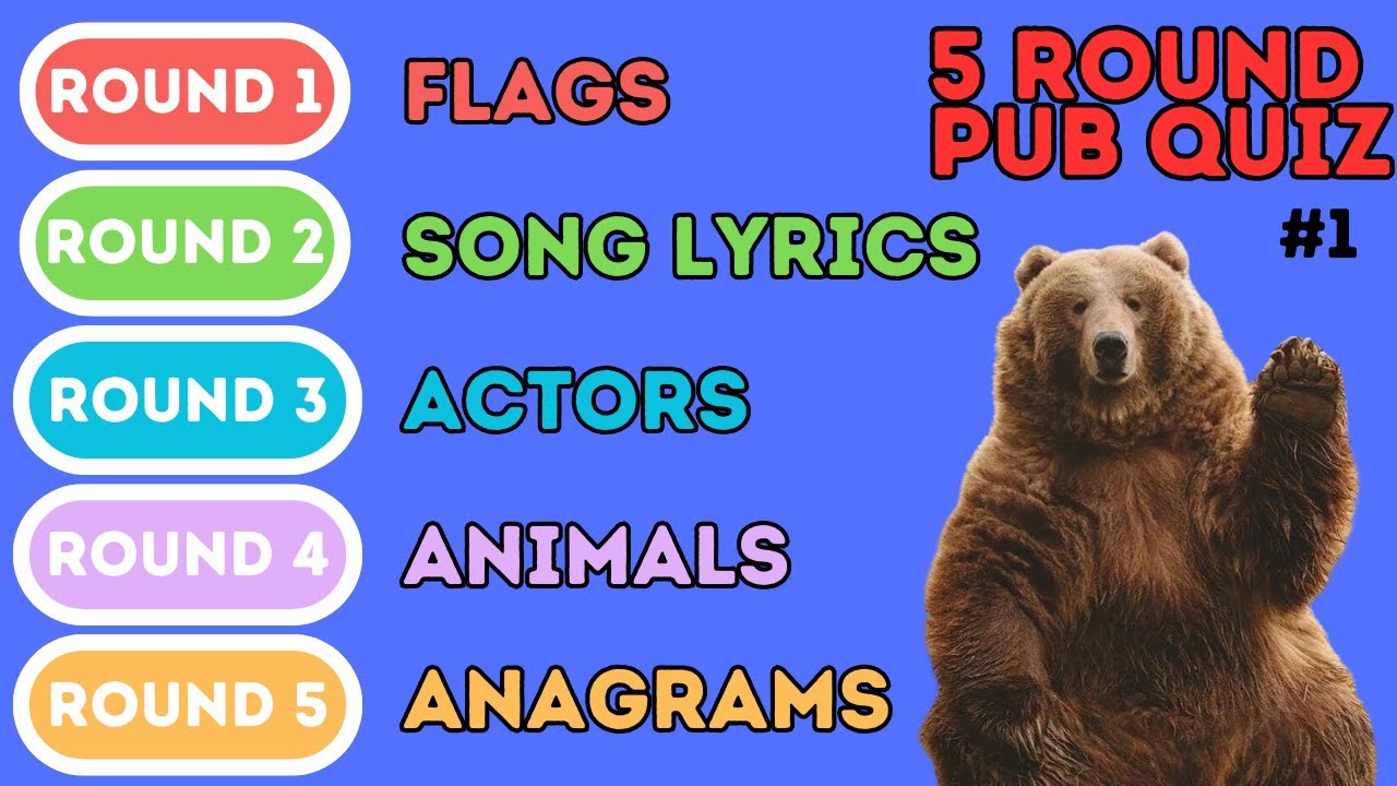 The 5 Round Pub Quiz | Flags, Song Lyrics, Actors, Nature & Anagrams (1)