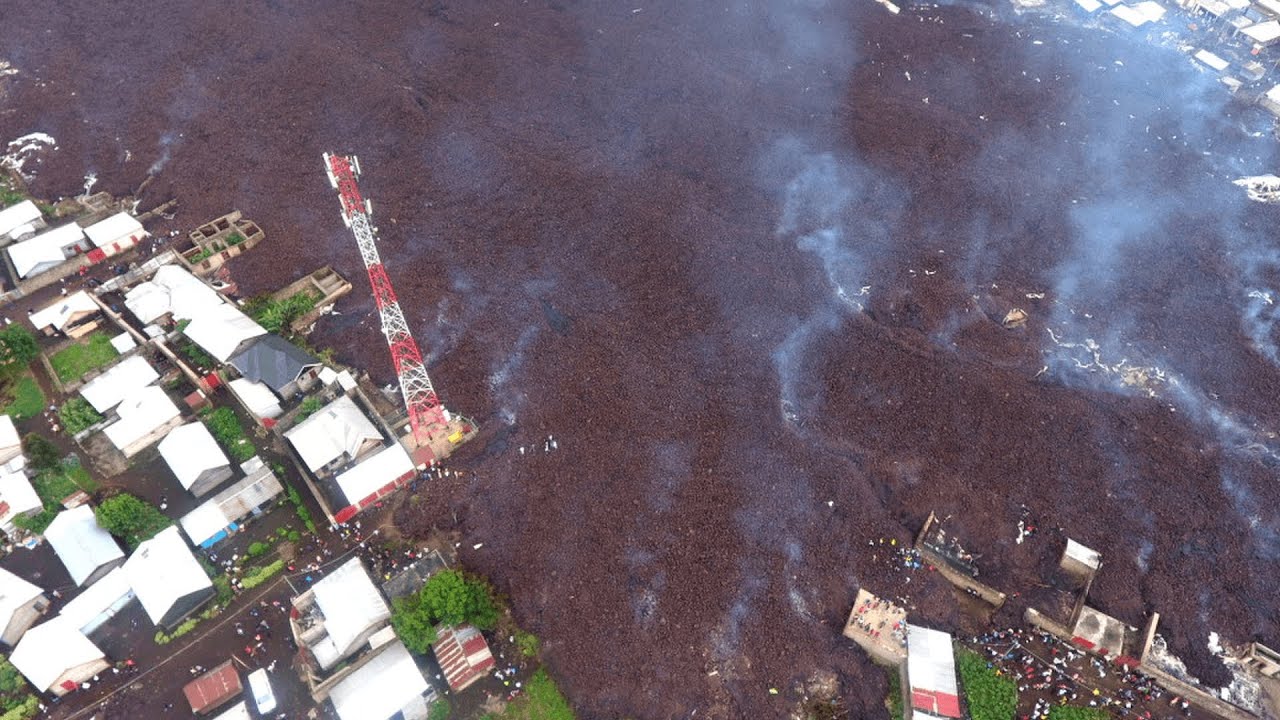DR Congo volcano: Drone shots show extent of damage from Mount Nyiragongo eruption