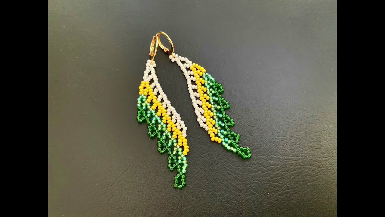 Huichol Feather Earrings || How to make seed beads earrings || beaded leaf || beaded feathers