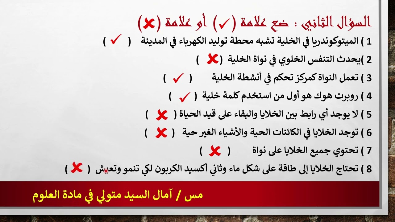 اضمن الدرجة النهائية في الوحدة الأولى على المفهوم الأول(الخلية كنظام)للصف السادس الابتدائي| ترم أول 