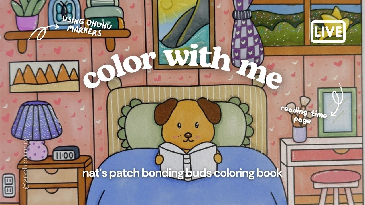 color with me | Nat's Patch coloring book using Ohuhu markers | coloring livestream | piano music