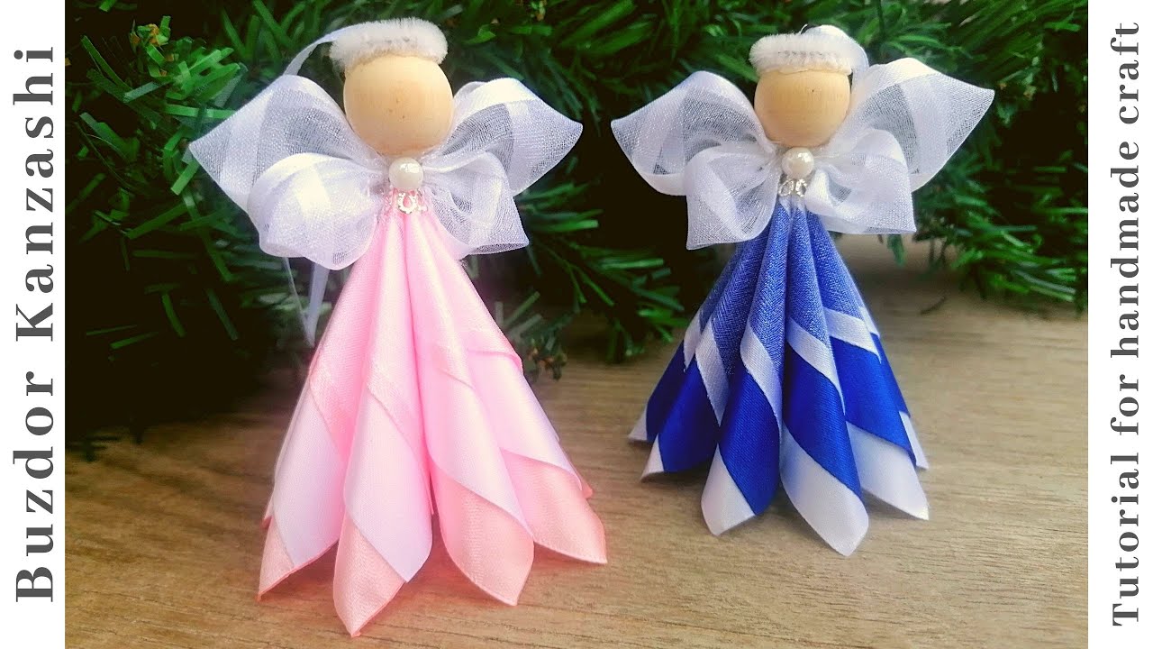 Kanzashi angyal, szatén angyalka készítése 09-20/ Kanzashi Angel Christmas ornament