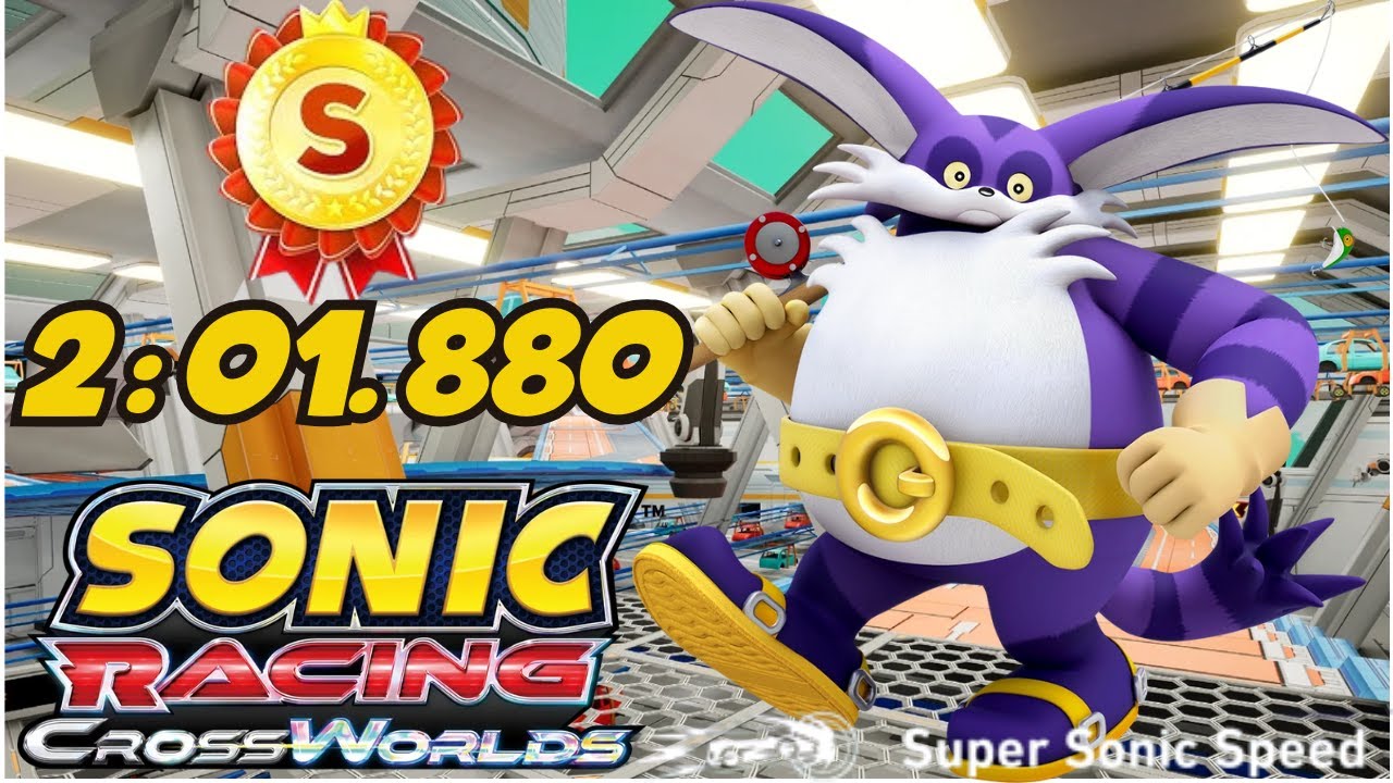 Sonic Racing Crossworlds | S Rank Time Trial on Donpa Factory with Big the Cat – 2:01.880 | Guide
