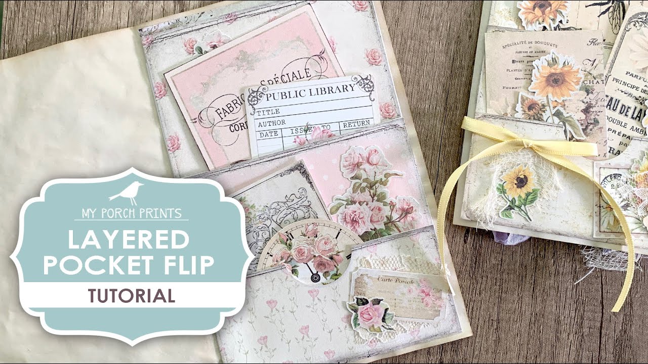 Craft with me! Layered Pocket Flip Tutorial | My Porch Prints | Junk Journal Page Decorating Ideas