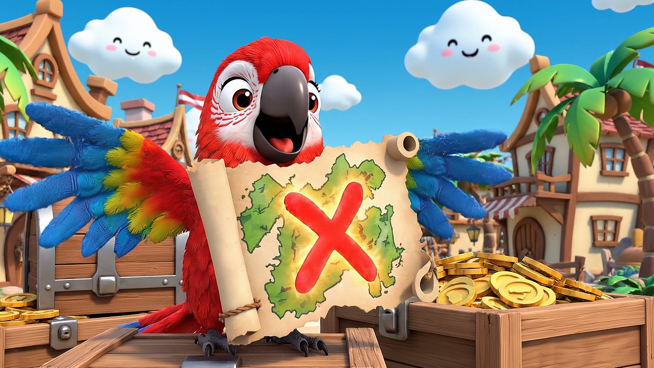 Le perroquet pirate trouve une carte au t