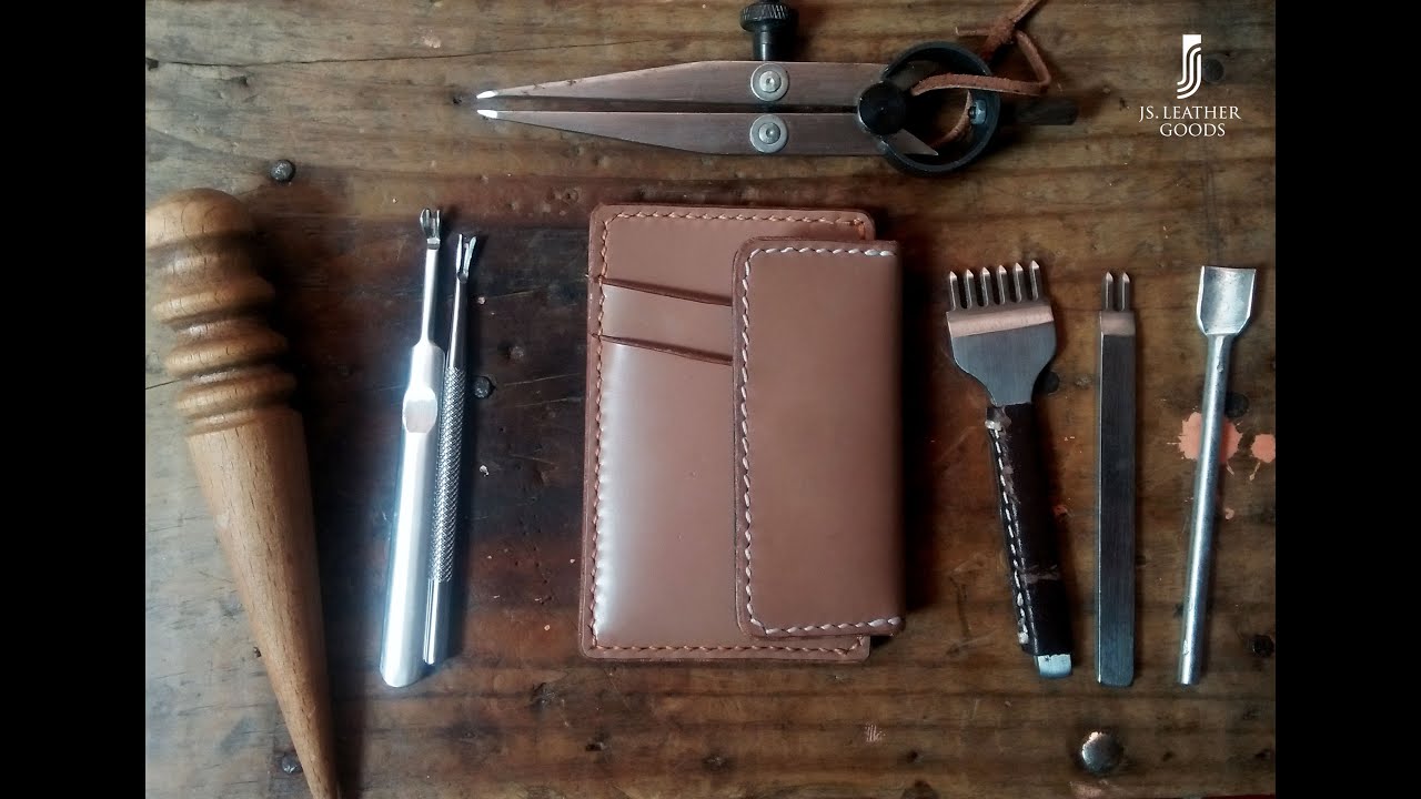 [LeatherCraft] Making a Small Leather Wallet / Free Pattern