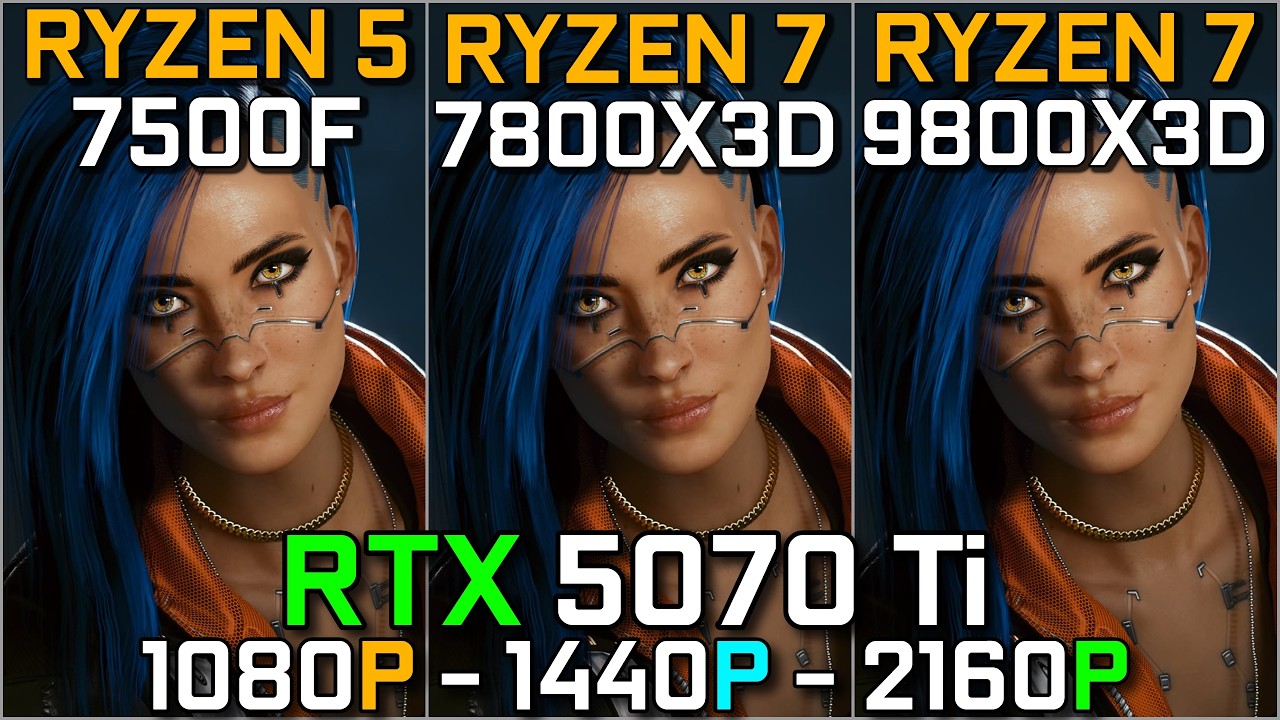 Ryzen 5 7500F vs Ryzen 7 7800X3D vs Ryzen 7 9800X3D | RTX 5070 Ti Bottleneck Test | 1080p, 1440p, 4K