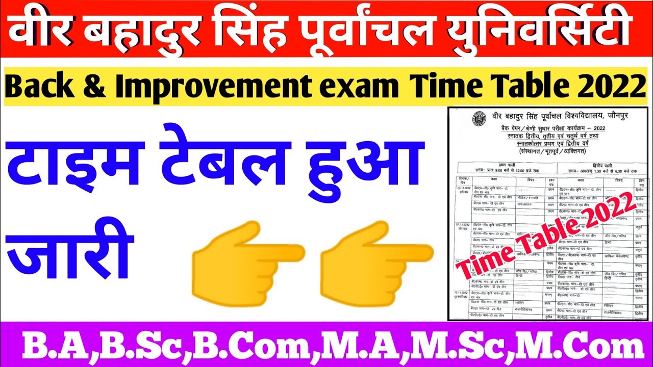 Vbspu time table|Vbspu Back paper time table 2022|Vbspu Improvement time table 2022|Vbspu News today