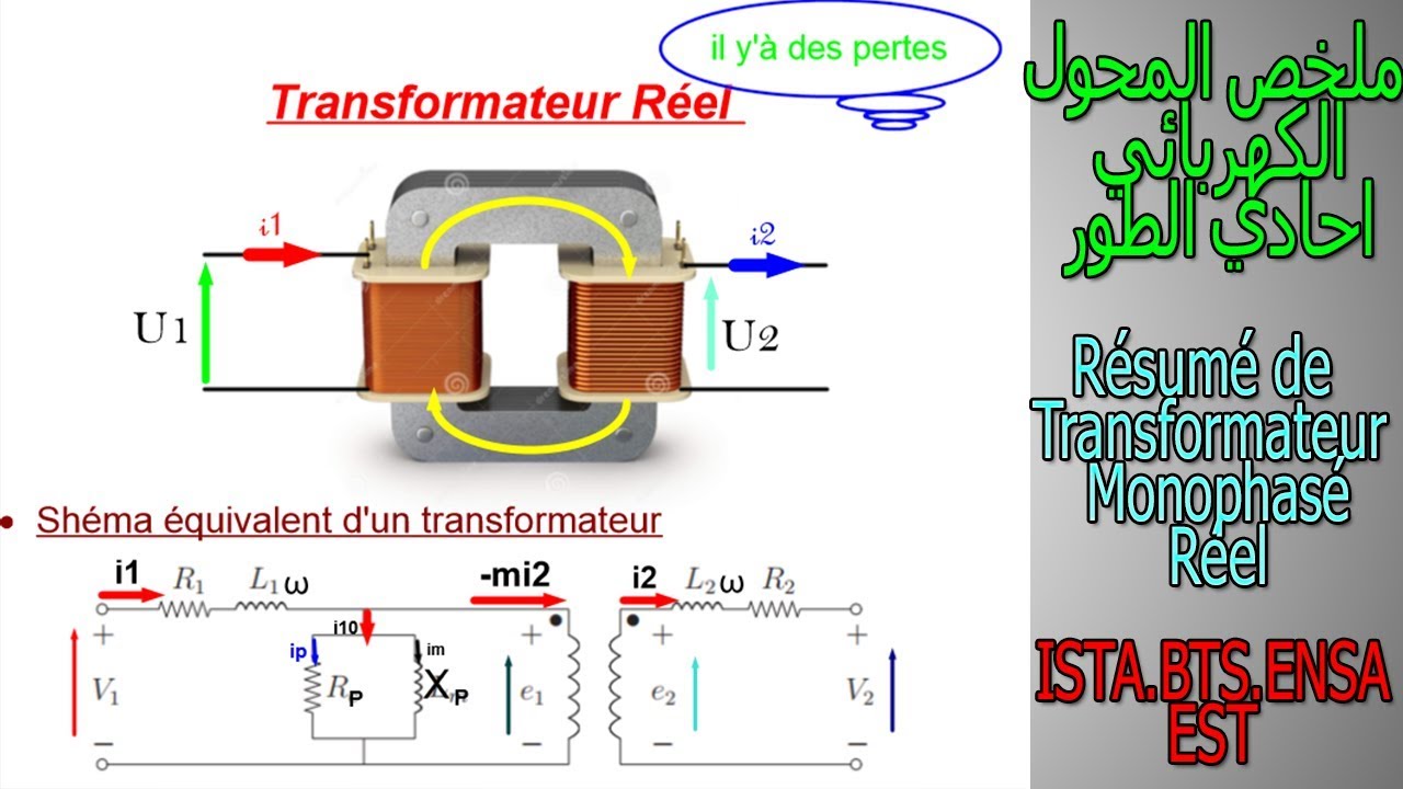 Résumé de Transformateur Monophasé Réel ( DARIJA ) ملخص المحول الكهربائي احادي الطور