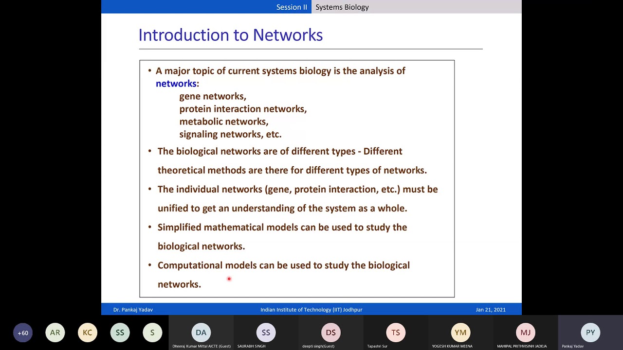 Biological Networks (Dr. Pankaj Yadav, IIT Jodhpur)