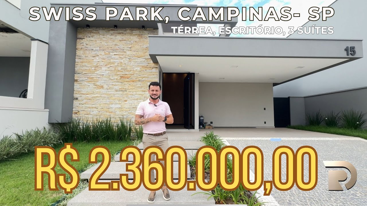 ⚜️TÉRREA NO SWISS PARK CAMPINAS. ESCRITÓRIO, 3 SUÍTES COM PLANEJADOS, AR CONDICIONADO, LINDA!! ❤️