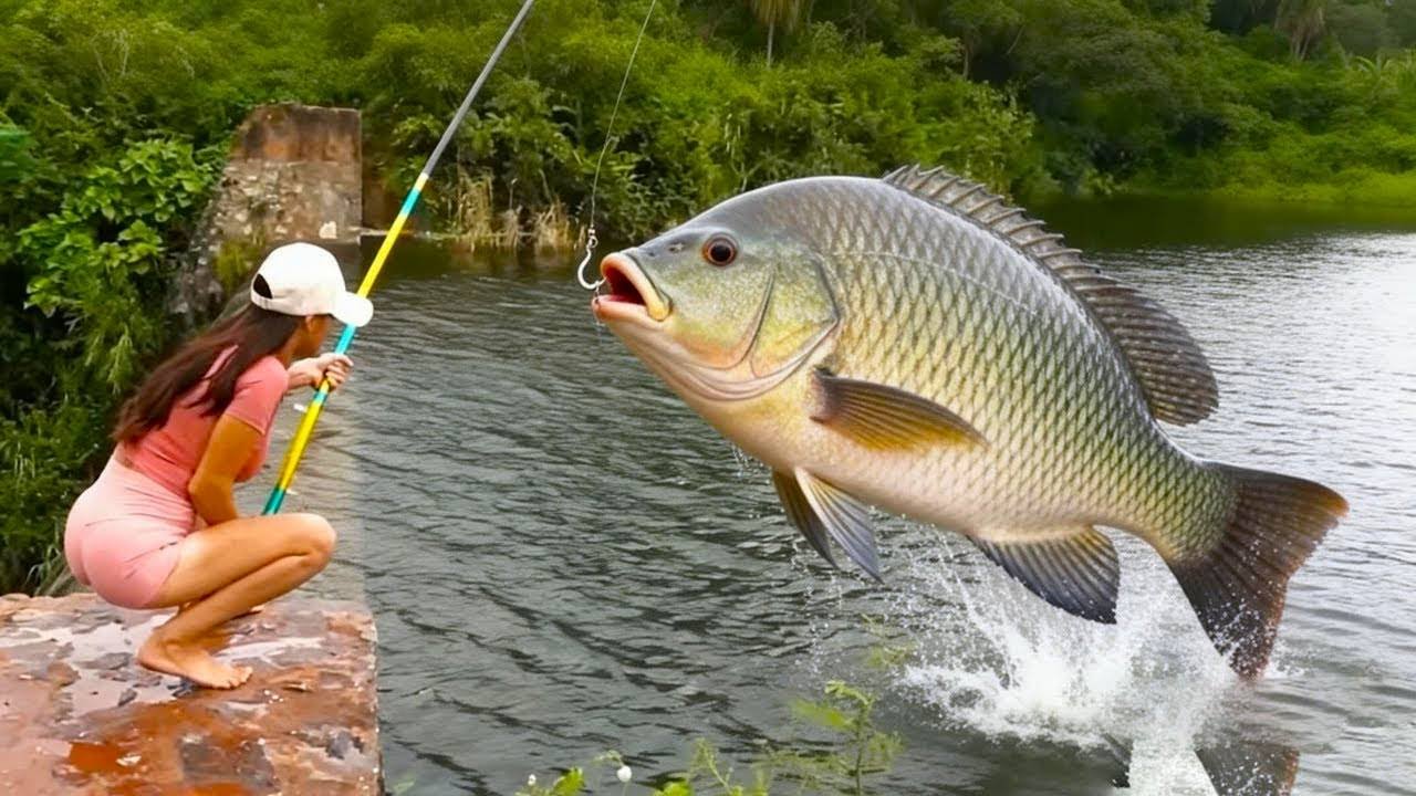 美女挑戰釣魚王大肉鱘，釣到直接免釣費，當美女起竿的一刻老闆直接慌了！#钓鱼 #fishing #funny