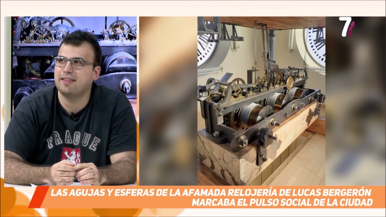 Reportaje en La 7 de La Rioja (9 8 2023) Lucas Bergerón, Relojero Municipal