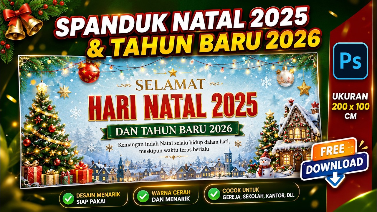 DESAIN SPANDUK NATAL 2025 TAHUN BARU 2026 TERBARU | FREE PSD
