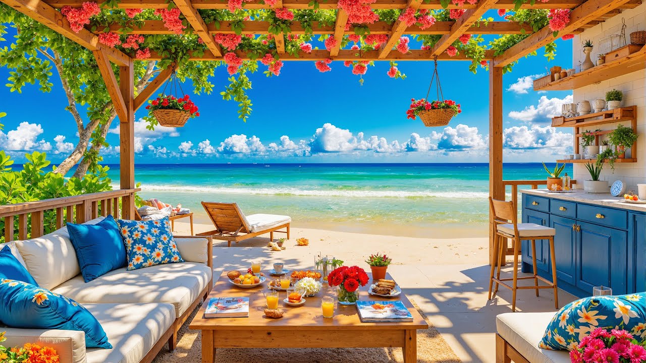 Summer Beach Bar Cafe Ambience ☕ Seaside Coffee Shop With Smooth Bossa Nova, Wave Sounds for Relax