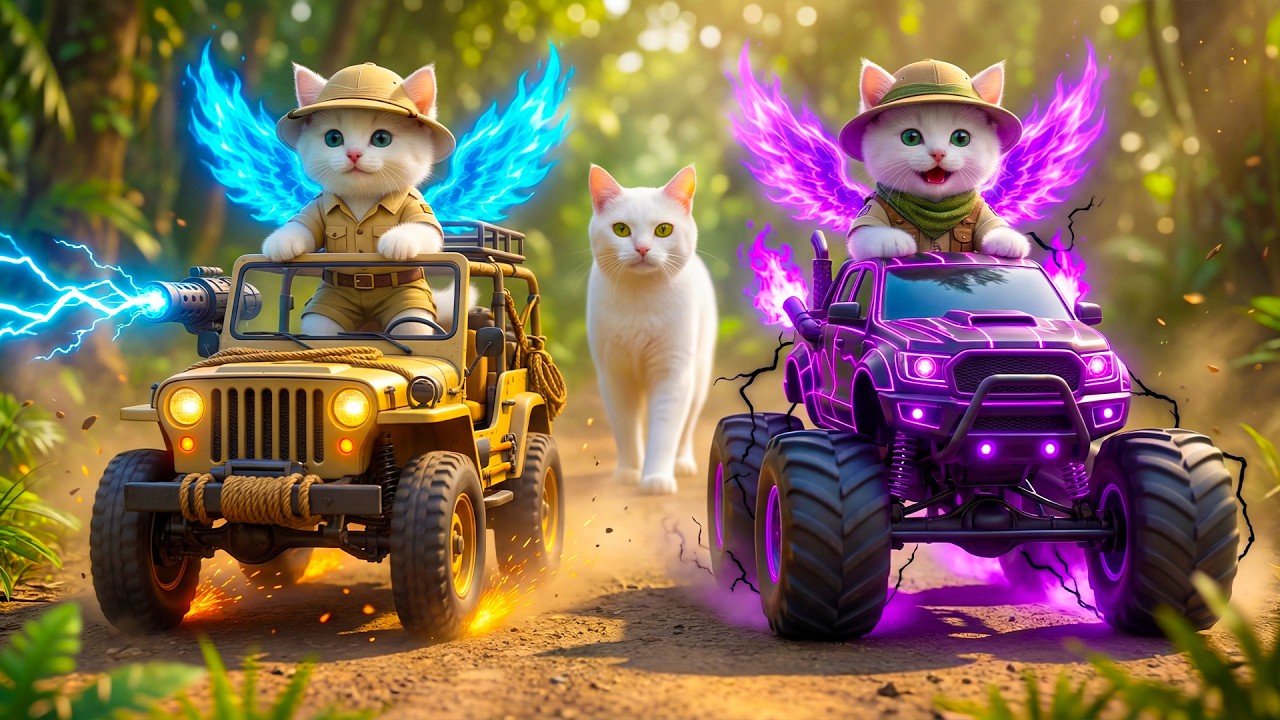 Kittens Command Jungle Monster Trucks 🚙 with Magic Wings to Save Mama Cat from Danger 🔥🐱