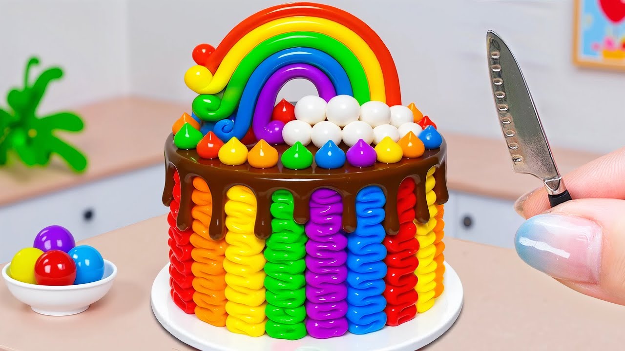 Making Mini Rainbow Chocolate Cakes Step by Step 🍫  So Relaxing Mini Rainbow Cake ASMR ✨