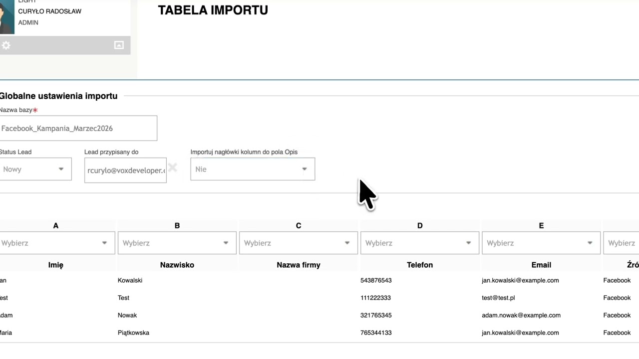 Jak zaimportować leady do VoxCRM z pliku Excel (Facebook Lead Ads i inne źródła)