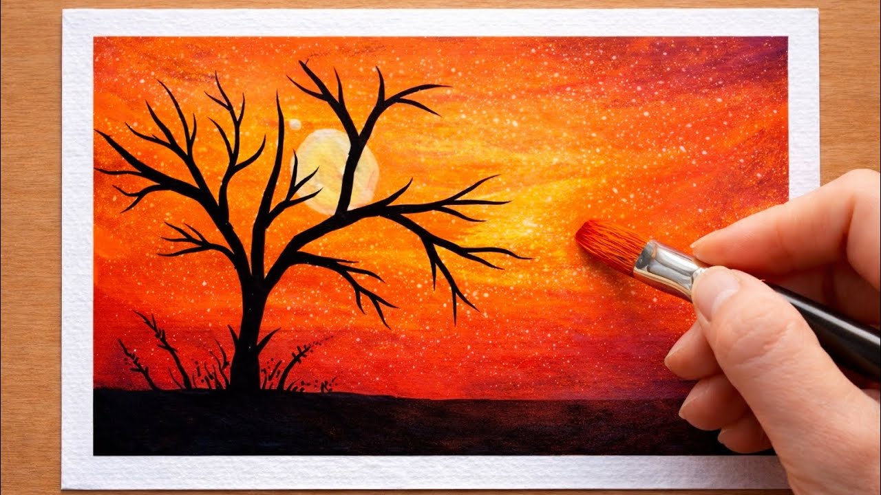 Beautiful Sunset Tree Painting 🌅 | Easy Acrylic Painting for Beginner