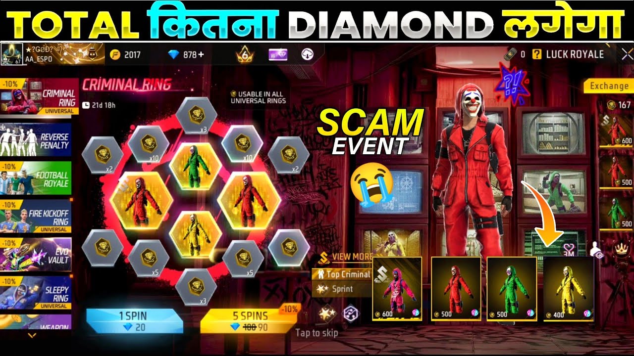Criminal Ring Event Spin Today😭🤯l Criminal Bundle Return l Free Fire New Event l New Event Free Fire