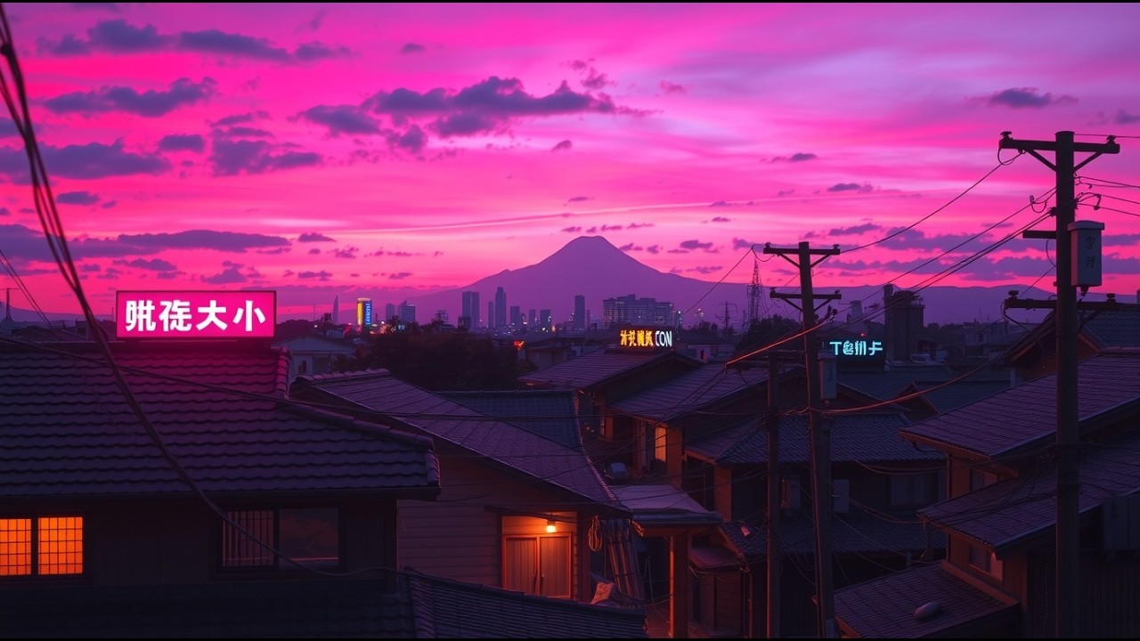 A Pink Rain Over Tokyo Rooftops 🌸☔ Soft Neon Lofi with Distant Fuji