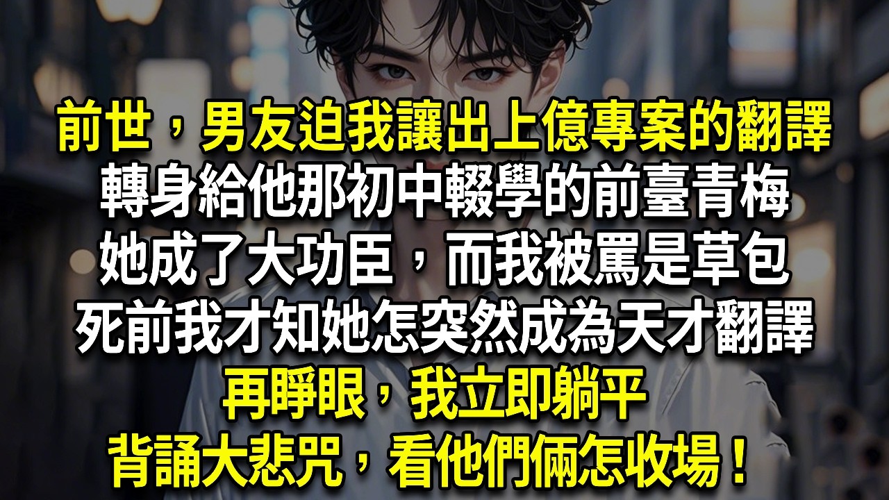 前世，男友迫我讓出上億專案的翻譯，轉身給他那初中輟學的前臺青梅，她成了大功臣，而我被罵是草包，死前我才知她怎突然成為天才翻譯。再睜眼，我立即躺平背誦大悲咒，看他們倆怎收場！