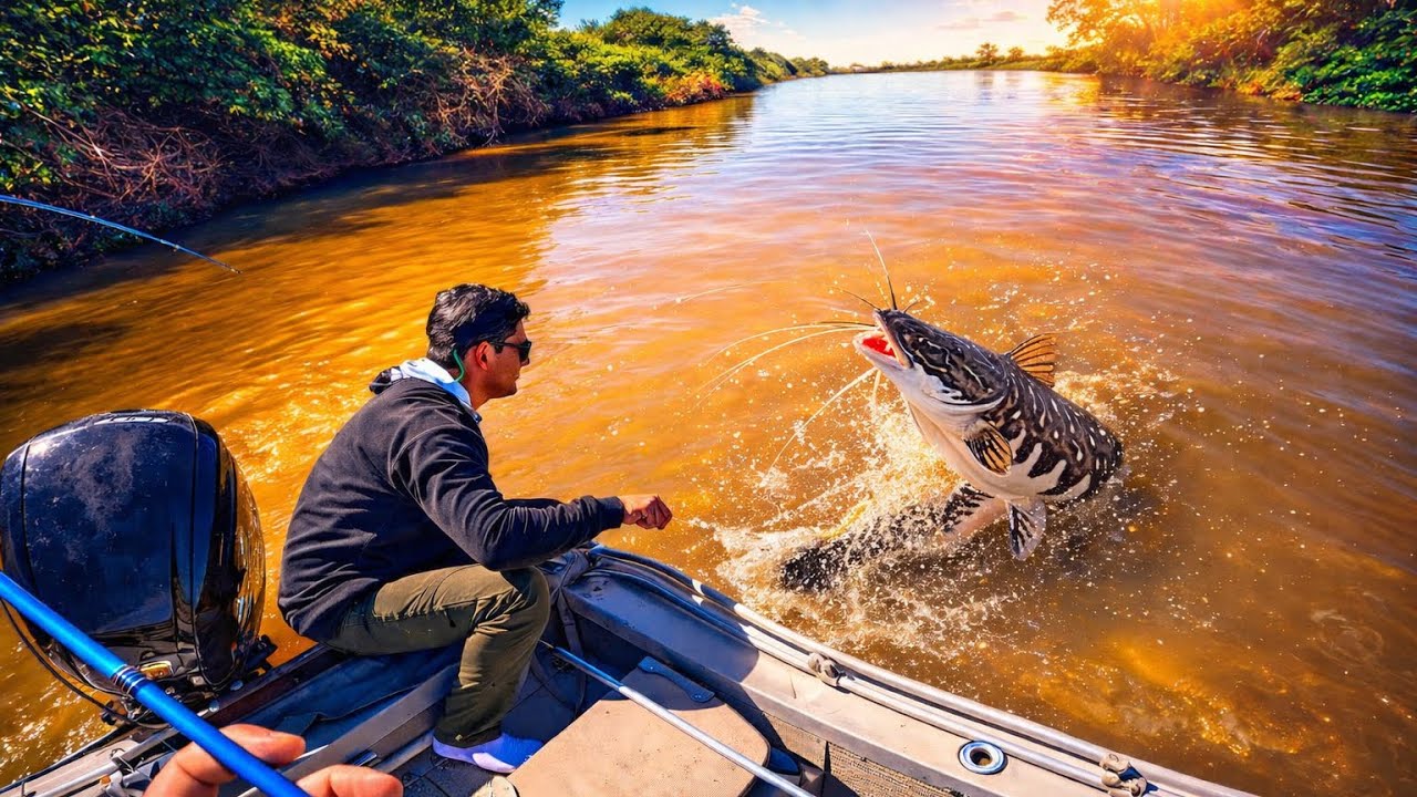CARDUME DE PINTADO E DOURADO NO RIO MIRANDA! Pescaria 