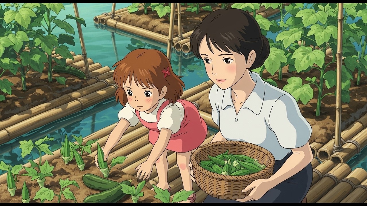 Peaceful Life on Floating Houseboat: Summer Harvest & Cozy Japanese Cooking | Ghibli-Style ASMR