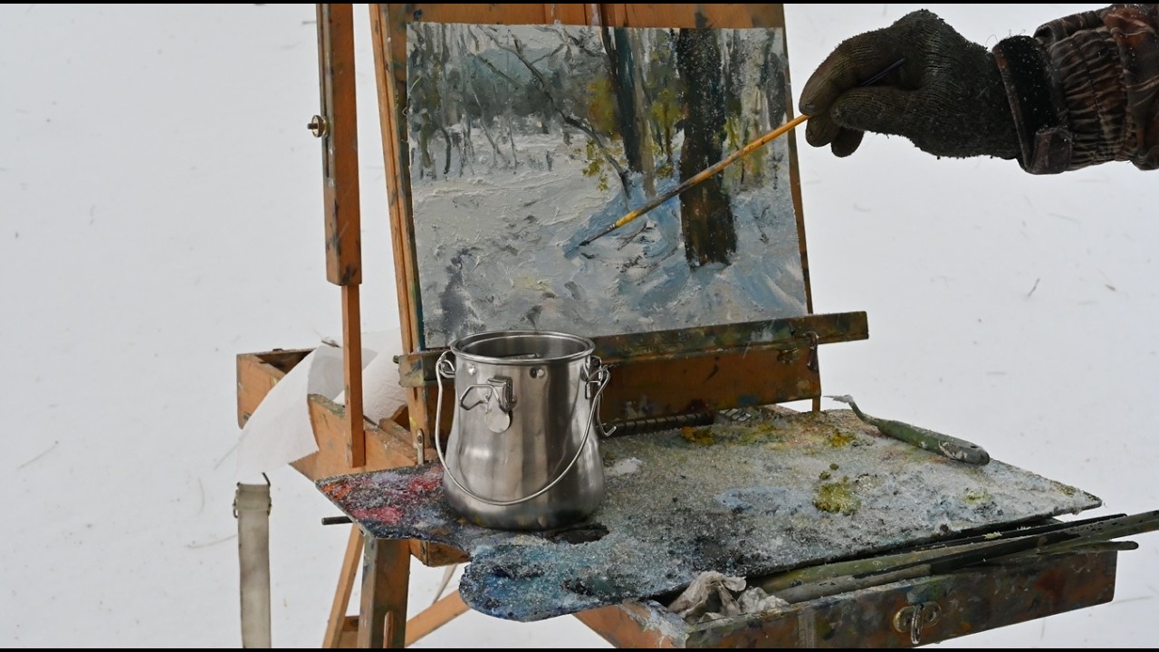 Plein air painting - sous une légère tempête de neige au Québec  (under a light snowstorm in Quebec)