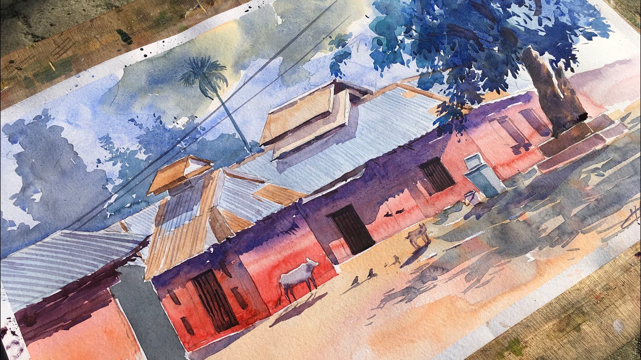 How to paint water colour landscape #watercolorlandscape #livepainting #realart #viralart #kokrajhar