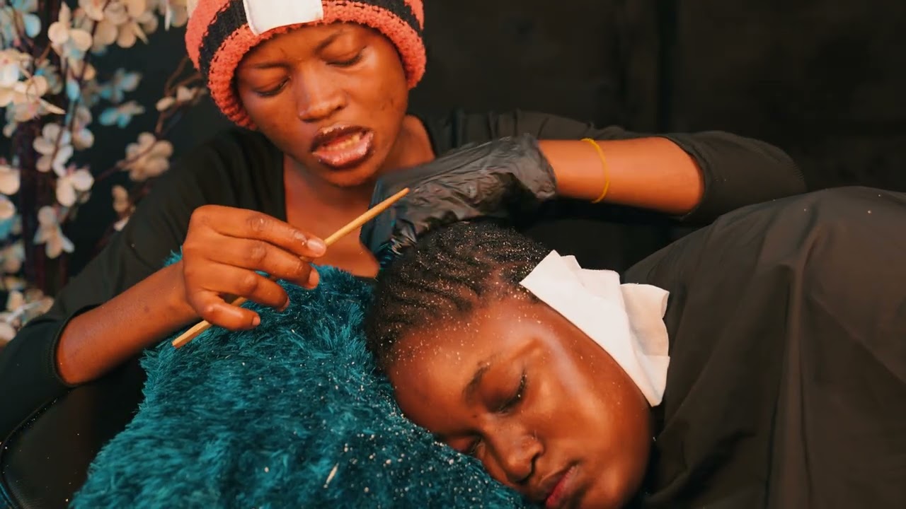 ASMR satisfying scalp scratchin , hand picking hair crust, scalp greasing and face massage for sleep
