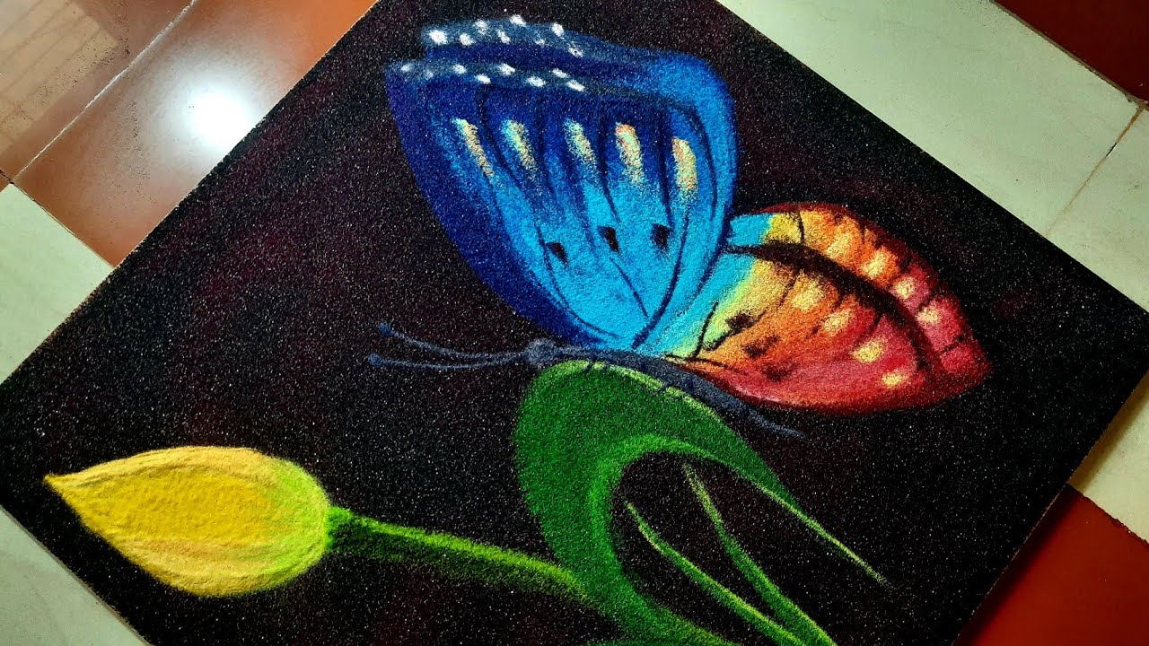 Butterfly Flower Poster Rangoli Tutorial /Unique Creative Rangoli Designs / Learn Butterfly Rangoli