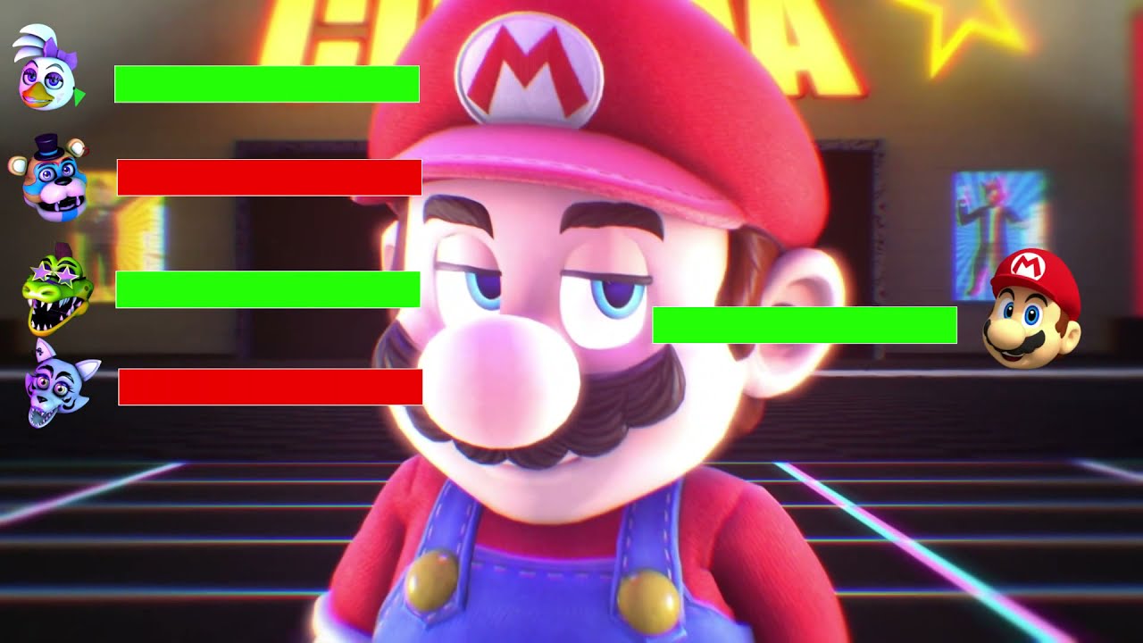 Glamrocks Vs Super Mario Fight animation SFM Security Breach WITH HEALTHBARS