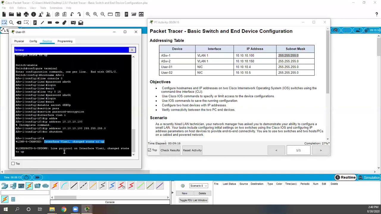 Intro to Networks - Getting Started with Packet Tracer 2.9.1 Basic Switch & End Device Configuration