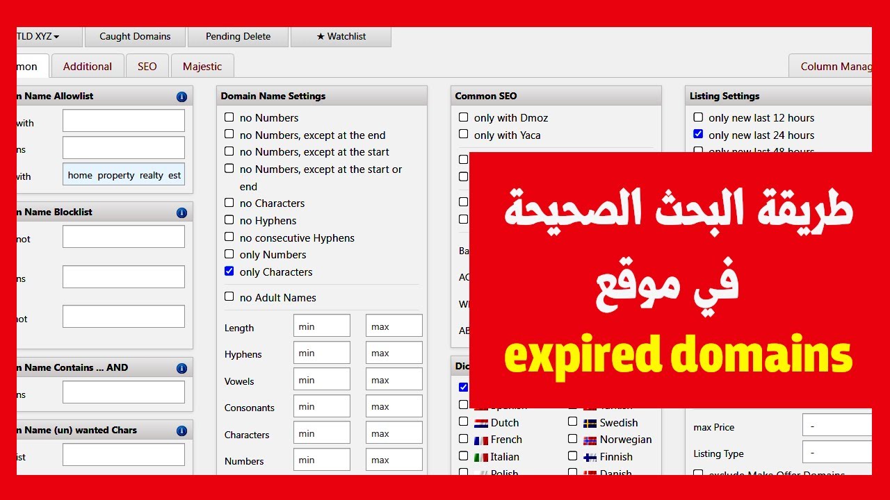 البحث عن دومينات قوية في موقع  expired domains