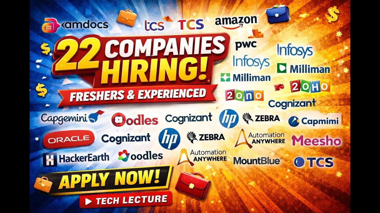 22 companies hiring for Freshers and Experienced, Apply Now
