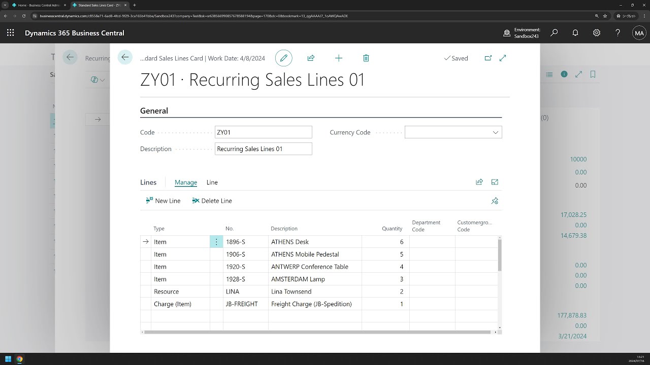 Business Central short video: Create Recurring Sales Orders (Sales Order Line Templates)